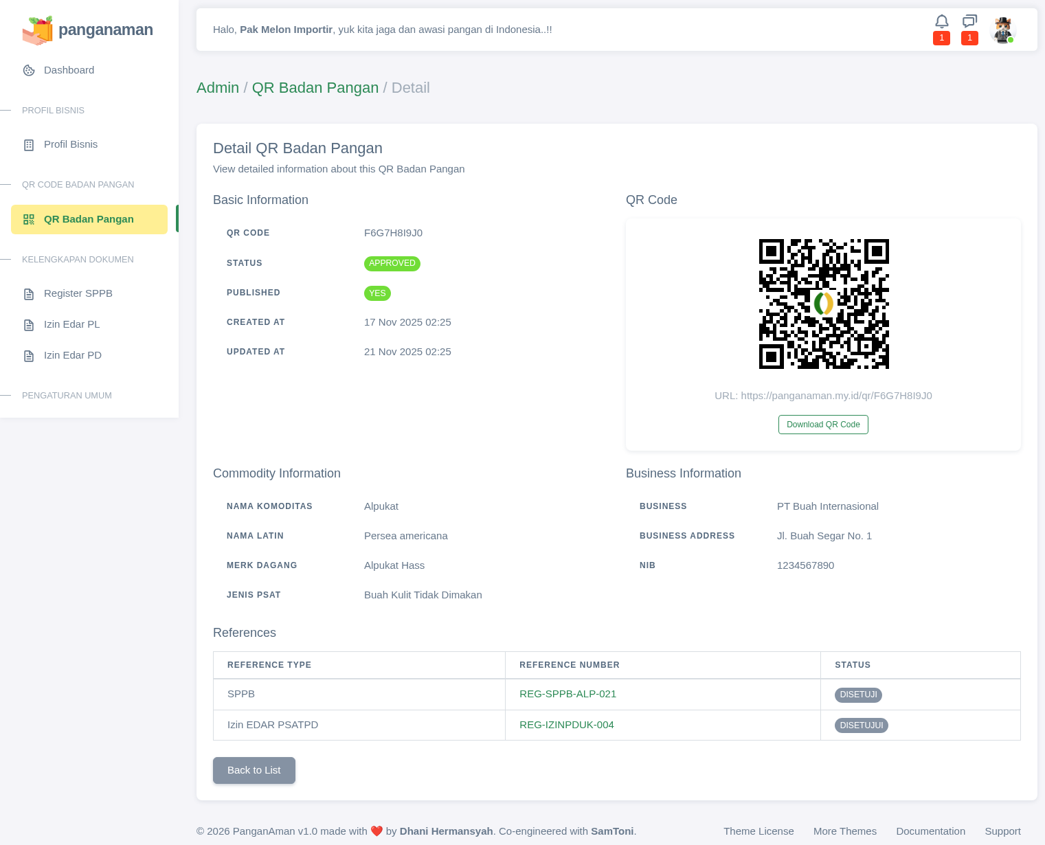 QR Badan Pangan Approved Detail